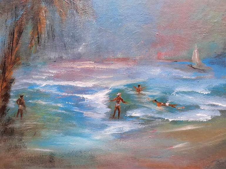 Original Abstract Expressionism Beach Painting by Elena Ivanova