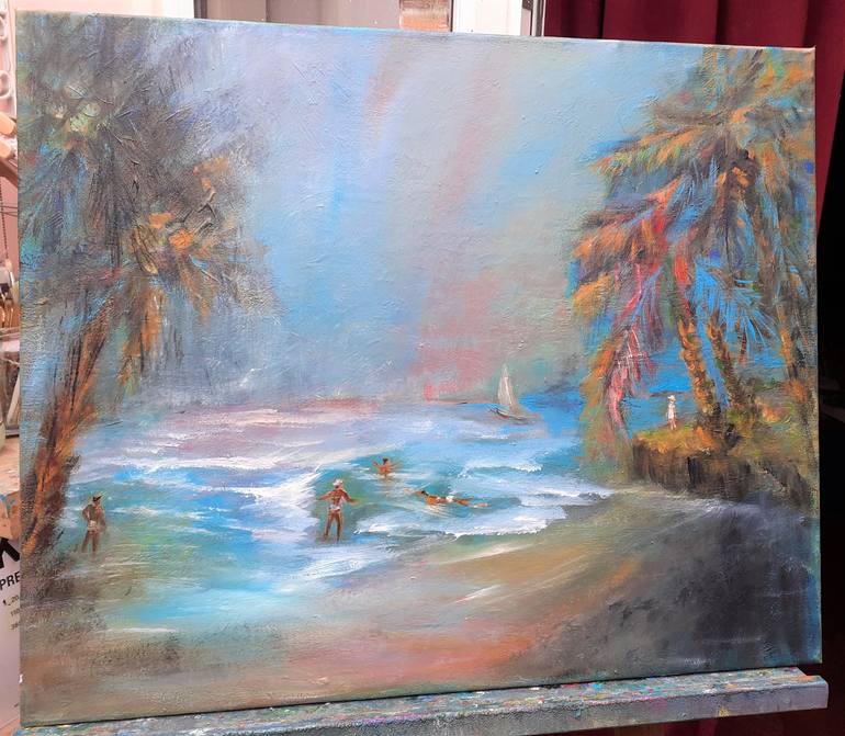 Original Abstract Expressionism Beach Painting by Elena Ivanova