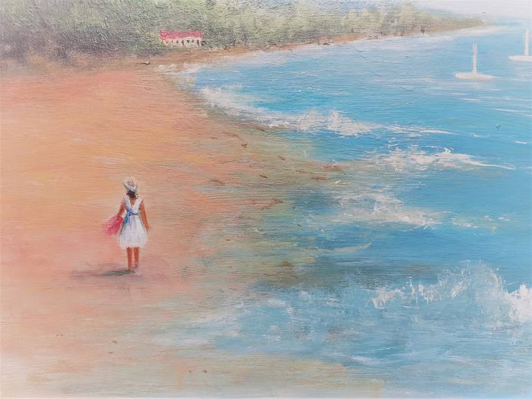 Original Figurative Beach Painting by Elena Ivanova