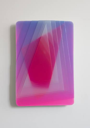 Knapped Pink 9 (carved, epoxy, slab, abstract, steppes, layers, poured, translucent, dimensional) thumb