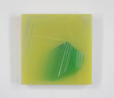 Green Erratic 5 (pigmented, poured, epoxy, translucent, abstract) Sculpture by Kal Mansur thumb