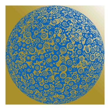 Blue/Gold Hand Pressed Silk Screen Print Deckled Edge thumb