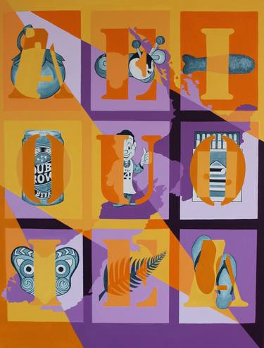 Saatchi Art Artist Ynes Guevara; Paintings, “A, E, I, O, U, featuring Kiwiana” #art