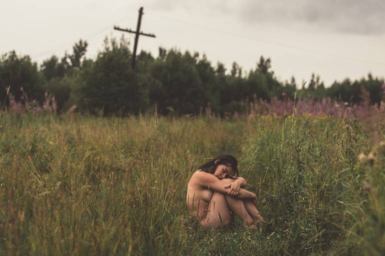 Fine Art Nude Girl In Grass Field