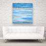 Contemporary coastal abstract minimalism beach art landscape seascape painting by Sabina D'Antonio, with blue and grey colours, and white numbers.