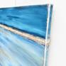 Contemporary coastal abstract minimalism beach art landscape seascape painting by Sabina D'Antonio, with blue and grey colours, and white numbers.