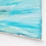 Contemporary coastal abstract minimalist beach art landscape seascape painting by Sabina D'Antonio, with dark and light blue colours.