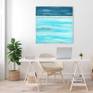 Contemporary coastal abstract minimalist beach art landscape seascape painting by Sabina D'Antonio, with dark and light blue colours.