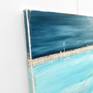Contemporary coastal abstract minimalist beach art landscape seascape painting by Sabina D'Antonio, with dark and light blue colours.