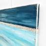 Contemporary coastal abstract minimalist beach art landscape seascape painting by Sabina D'Antonio, with dark and light blue colours.