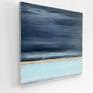 Contemporary coastal abstract minimalist beach art landscape seascape painting by Sabina D'Antonio, with dark and light blue colours.