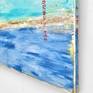 Contemporary coastal abstract beach pop art landscape seascape painting by Sabina D'Antonio, with turquoise and blue colours.