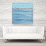 Contemporary coastal abstract minimalist beach art landscape seascape painting by Sabina D'Antonio, with light and medium blue colours.
