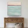 Contemporary coastal abstract minimalist beach art landscape seascape painting by Sabina D'Antonio, with neutral, burgundy, and light teal colours.