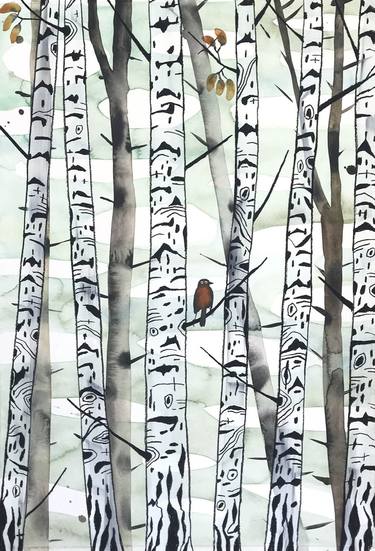 The robin in the birch thumb