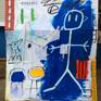 It has a lot of collages that bring a lot of texture to the work.
Painted on an open cardboard box, it can be framed in several ways.