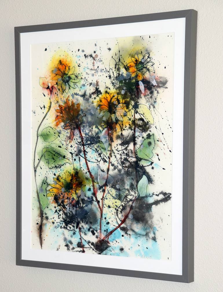 Original Abstract Expressionism Floral Drawing by Mardie Dalzell Driftmier