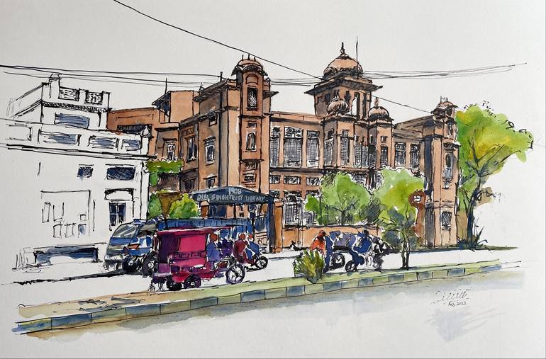 Original Expressionism Architecture Painting by Saqib Akhtar