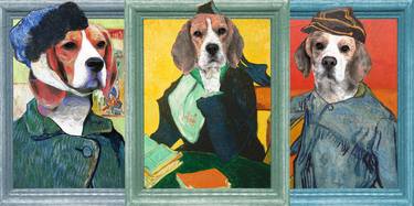Beagle Portrait Van Gogh Impressionist Triptych thumb