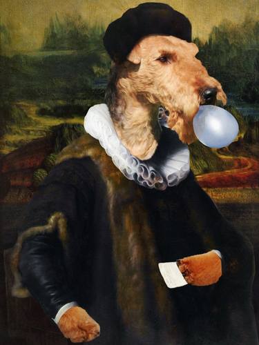Airedale Terrier Bubble Gum Rembrandt Diptych I thumb