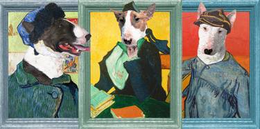 Bull Terrier Portrait Van Gogh Impressionist Triptych thumb