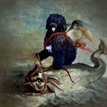 Portuguese Water Dog Cupid Sailing On A Dolphin thumb