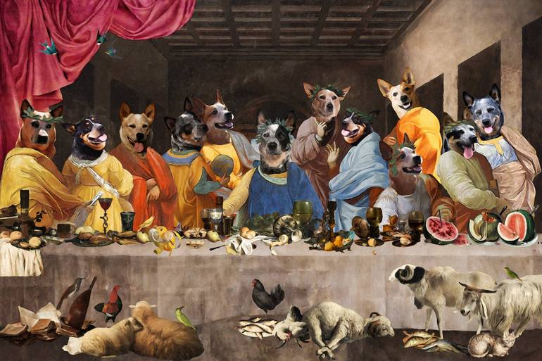 Australian Cattle Dog Last Supper Mixed Media By Nobility Dogs | Saatchi Art