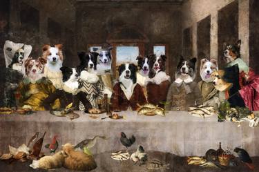 Border Collie Altered Art Last Supper Renaissance Dog Print thumb