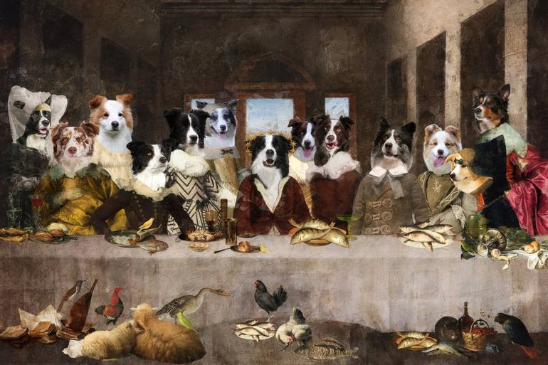 Border Collie Altered Art Last Supper Renaissance Dog Print Mixed Media By  Nobility Dogs | Saatchi Art