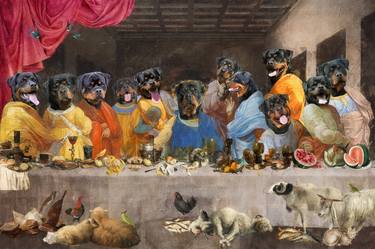 Rottweiler Altered Art Last Supper Renaissance Dog Print thumb