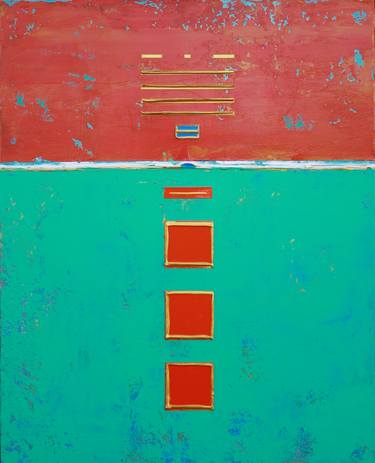 Saatchi Art Artist Robert Lynn; Paintings, “Primitive Blue Box with Three Orange Boxes” #art