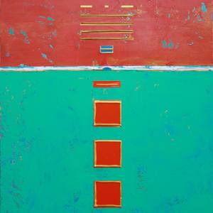Primitive Blue Box with Three Orange Boxes