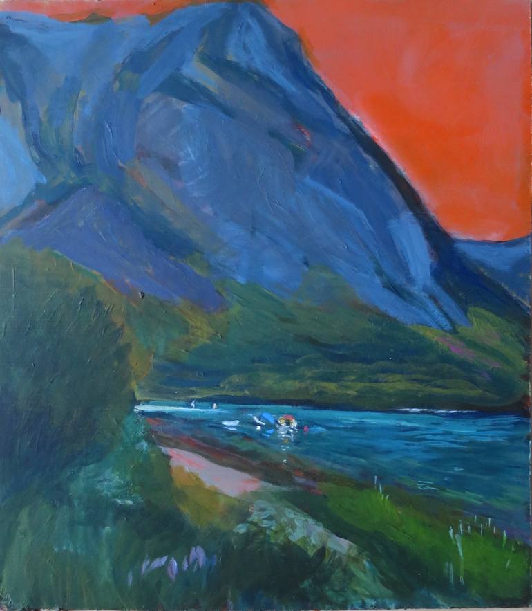 Mountain and boats Painting by kyösti Linna | Saatchi Art