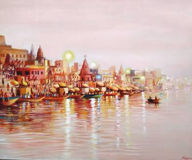 Saatchi Art Artist Samiran Sarkar; Paintings, “Early Morning Varanasi Ghats” #art
