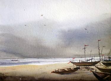 Monsoon Seashore-Watercolor painting on paper thumb
