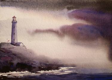 lighthouse at Monsoon -Watercolor on Paper thumb