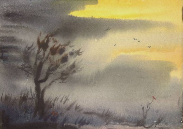 unframed original watercolour painting Storm over Ullswater unframed original watercolour painting Storm over Ullswater