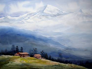 Mysterious Himalaya Snow Peaks-Watercolor on Paper thumb