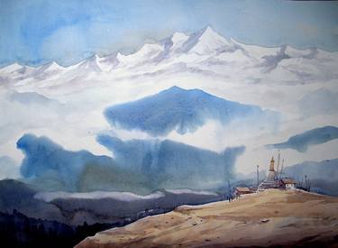 Mysterious Himalaya Snow Peaks-Watercolor on Paper thumb