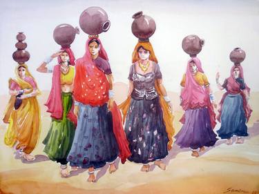 Print of Rural life Paintings by Samiran Sarkar