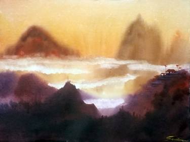 Foggy Himalaya Mountain Landscape-Watercolor on Paper thumb