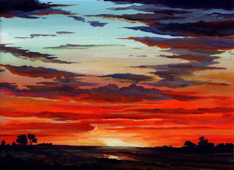 Beauty of Sunset-Acrylic on Canvas Painting Painting by Samiran Sarkar ...