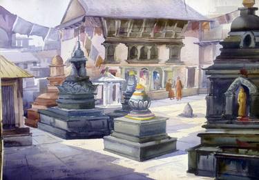 Buddhist Monastery-Watercolor on Paper  thumb