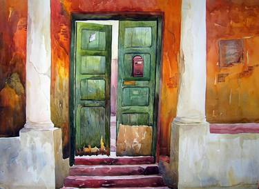 Old Door Watercolor On Paper