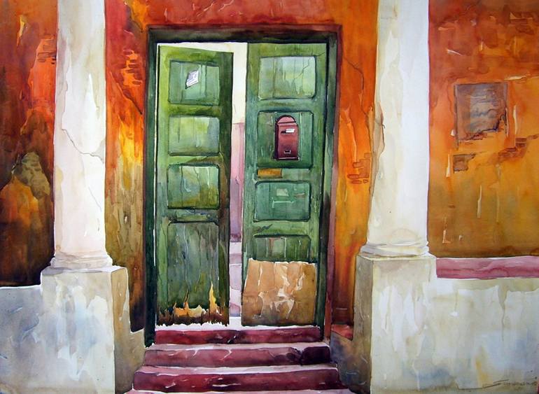 Old doorWatercolor on paper Painting by Samiran Sarkar Saatchi Art