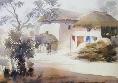 Morning Bengal Village-Watercolor on Paper Painting thumb
