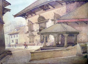 Temples in Nepal-Watercolor on Paper thumb