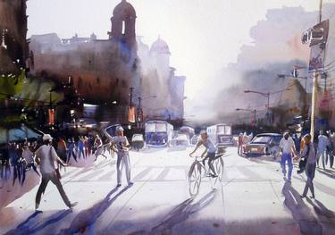 Street at Early Morning-Watercolor on paper thumb