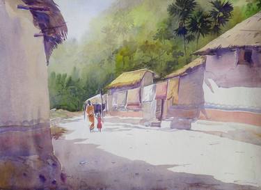 Morning Light in Bengal Village-Watercolor on paper thumb