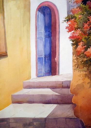 Blue Door-Watercolor on Paper thumb